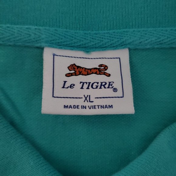 Vintage LE TIGRE Polo Shirt Size XL Teal with Blue - Picture 2 of 7